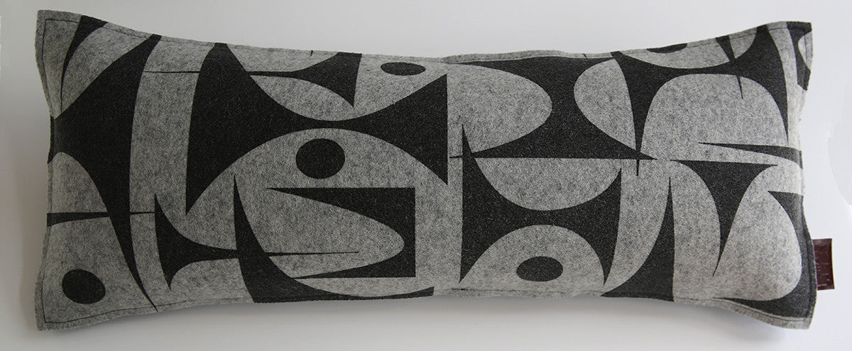 Lumbar Cushion Merino Wool Felt 'GeoJazz' Grey