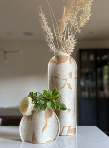 Vase Sleeve Duo Merino Wool Felt 'Fragment' Bamboo on Wool White Tall and Small