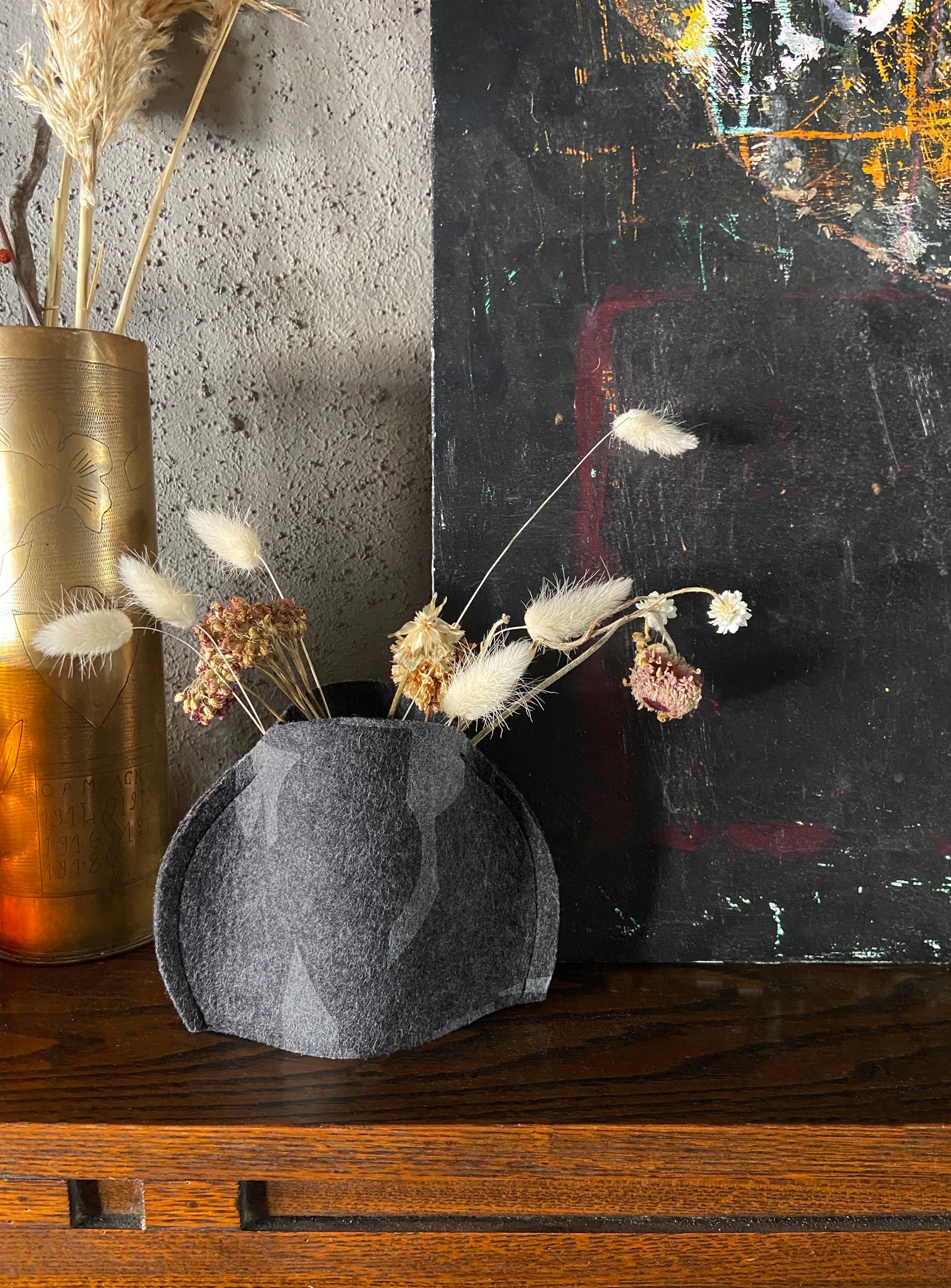 Vase Sleeve Merino Wool Felt 'Fragment' Charcoal Small