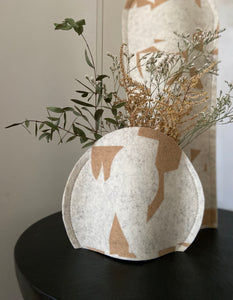 Vase Sleeve Duo Merino Wool Felt 'Fragment' Bamboo on Wool White Tall and Small
