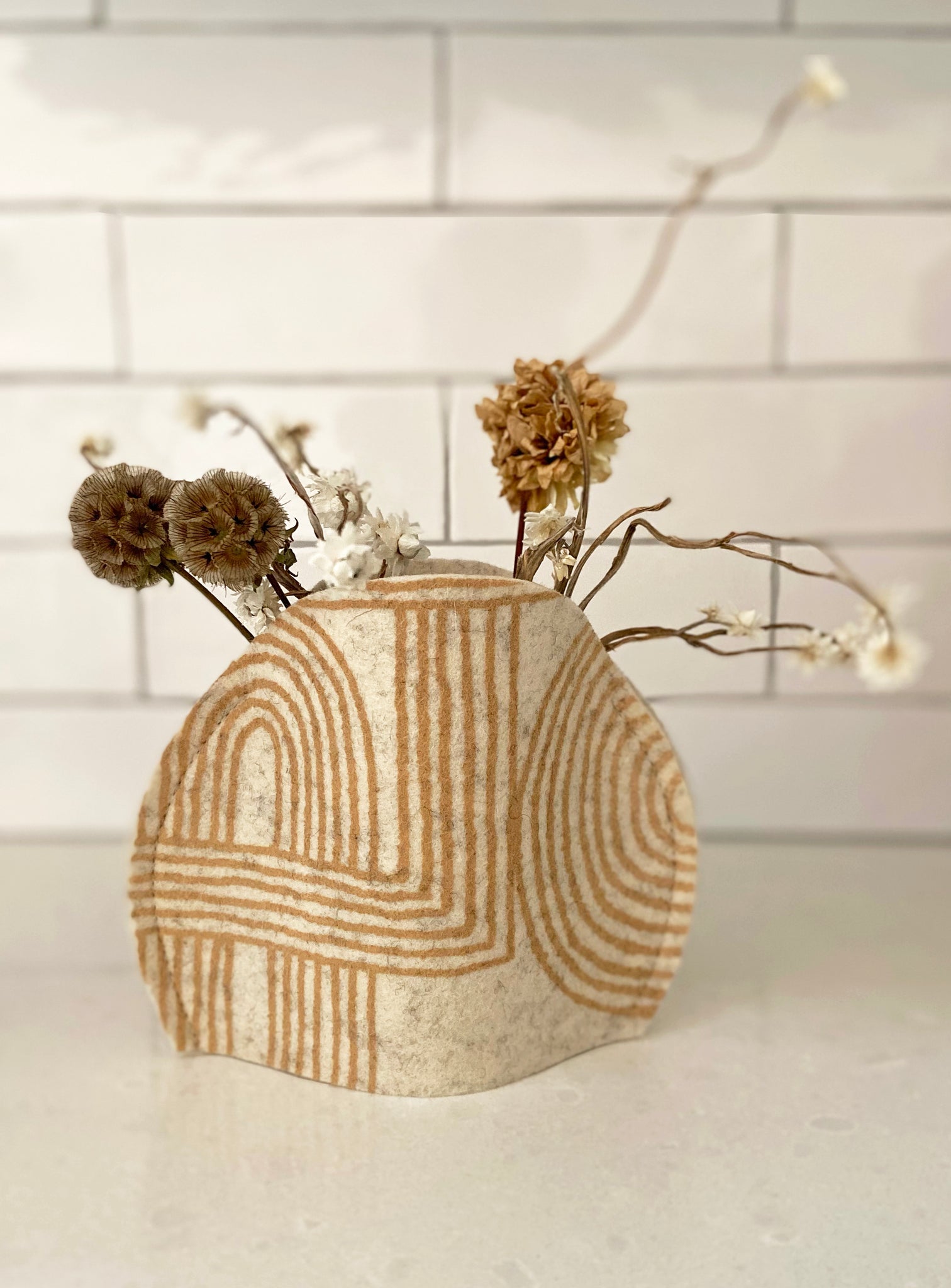 Vase Sleeve Merino Wool Felt 'Rake' Bamboo Small