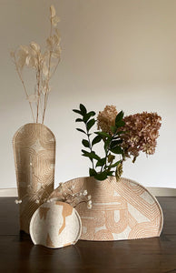 Vase Sleeve Trio Merino Wool Felt 'Rake' and 'Fragment' Bamboo