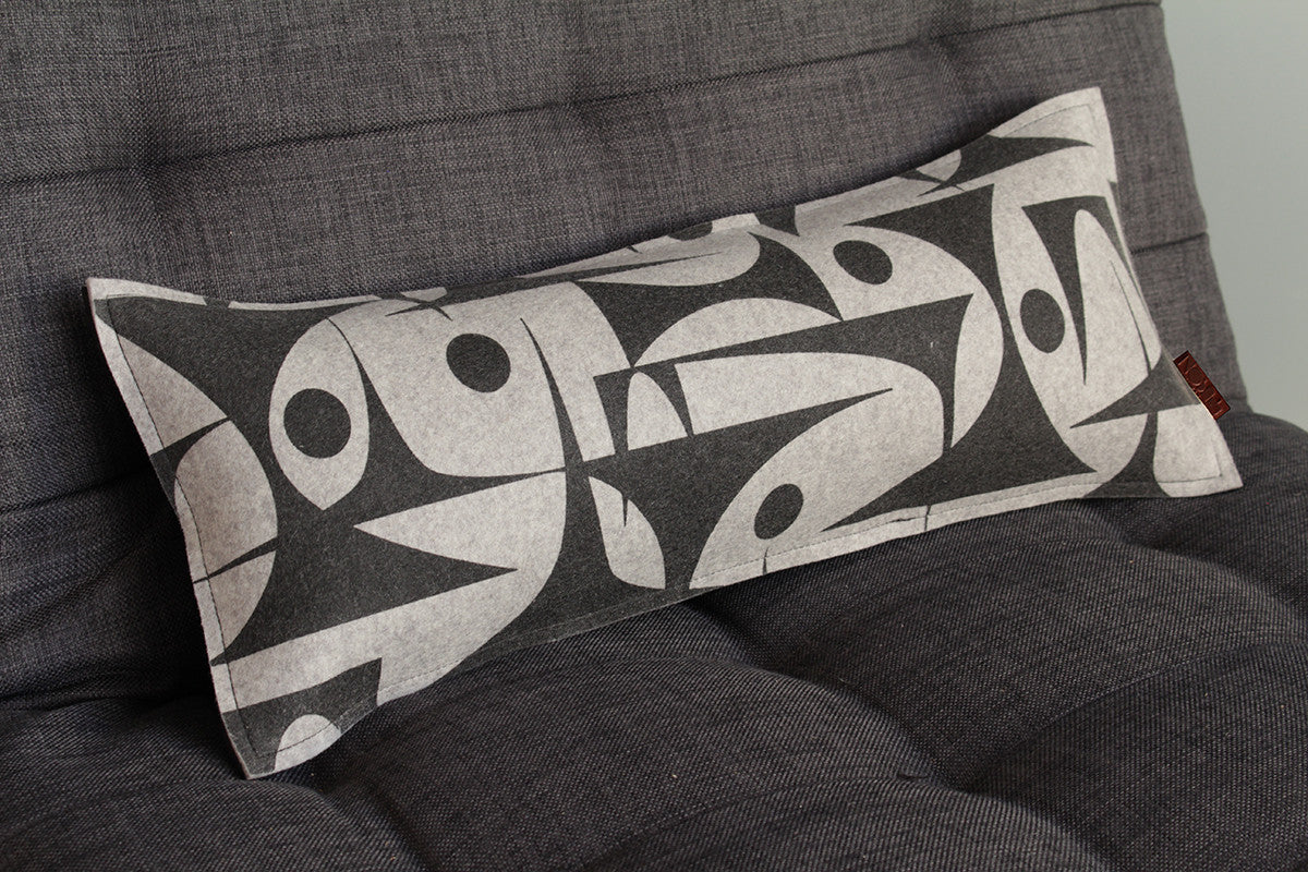 Lumbar Cushion Merino Wool Felt 'GeoJazz' Grey